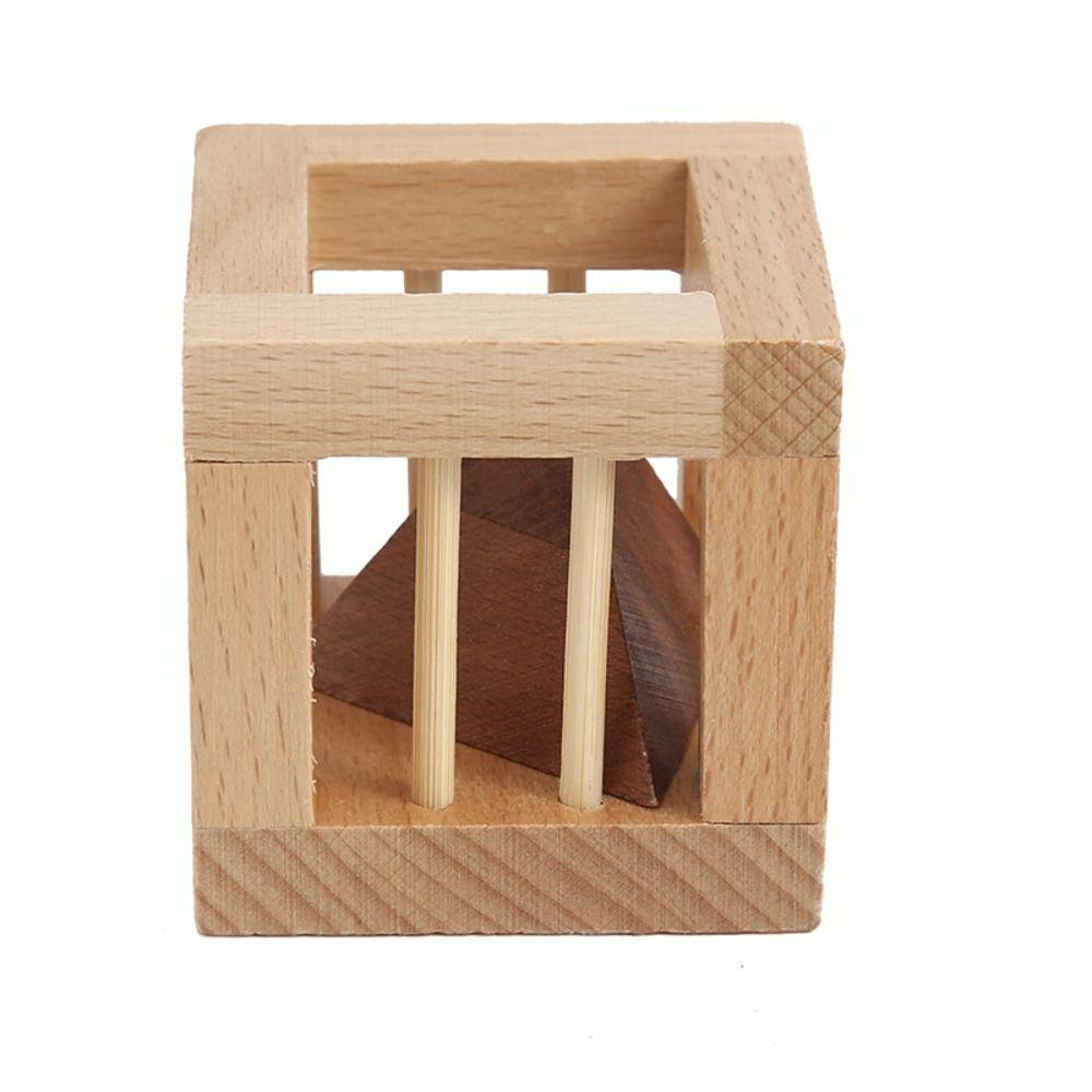 Triangle Wooden Brain Teaser Puzzle Cage Unlock Cage Apart Triangle Luban Lock Adult Kids Toys