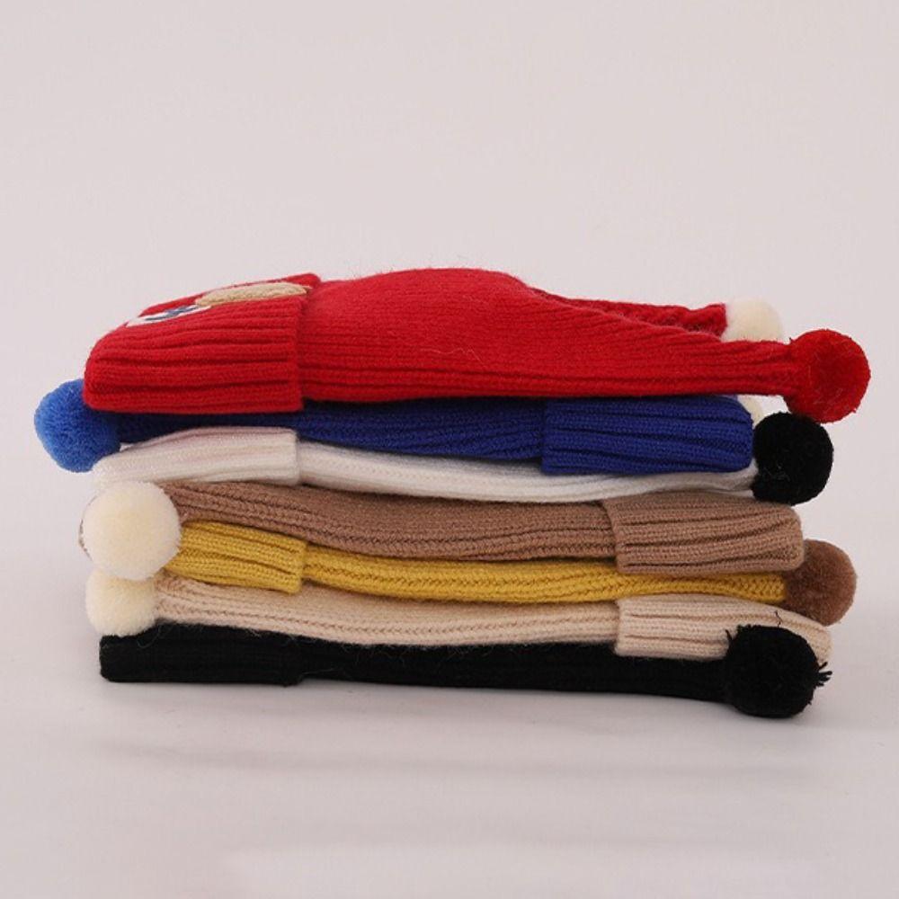 Solid Color Baby Knitted Hat Plush Ball Kids Winter Cap Cute Elf Pompom Hat Ear Protection