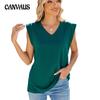 Летняя женская футболка с v-образным вырезом, свободный жилет с короткими рукавами, футболка, топ