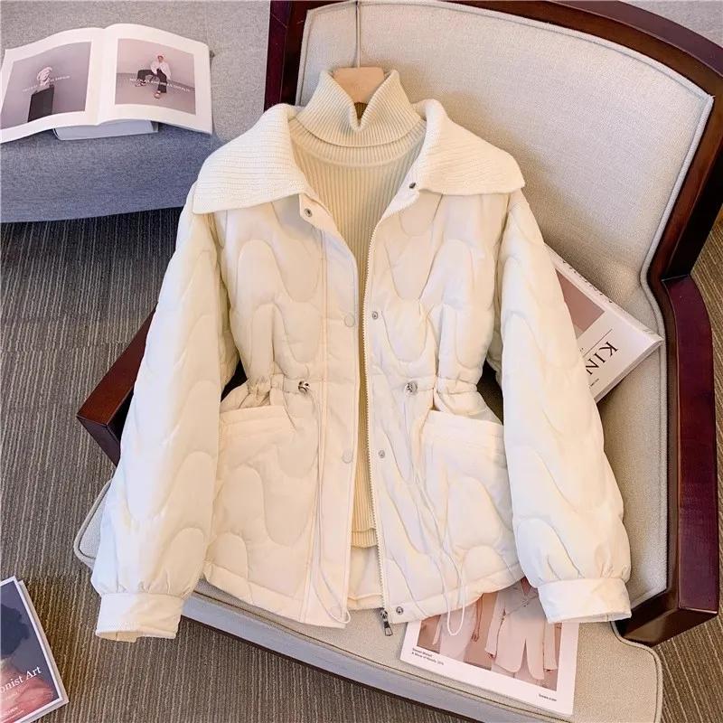 FiveFive Women's Puffer Jacket Waist Hugging Down Jacket Cotton-Padded Clothes High Sense Western Sle Outerwear