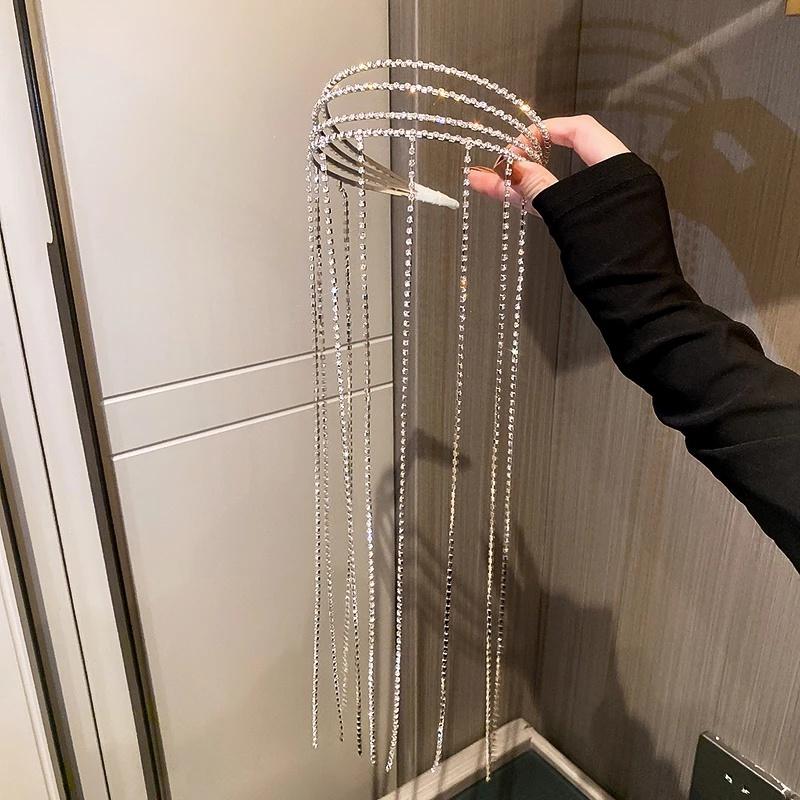 Корейский стиль, высококачественная повязка на голову со стразами и женской длинной кисточкой, аксессуары для волос со стразами, модный инструмент для свадебной укладки