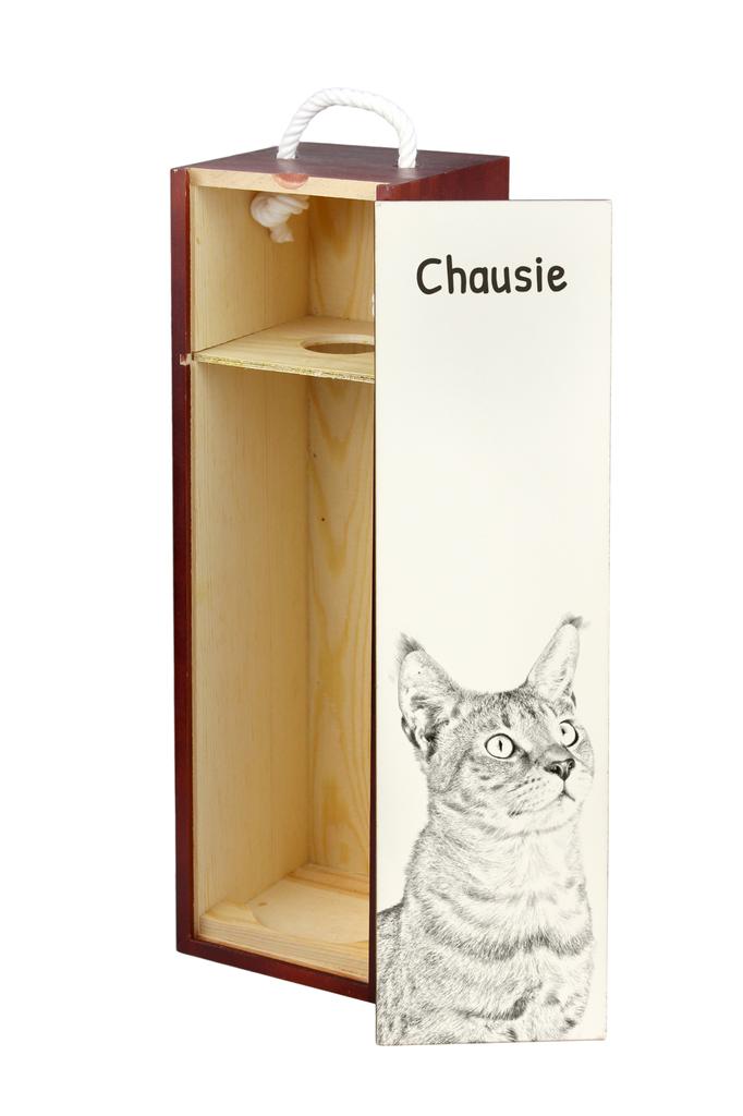 Chausie - wine box with a cat, alcohol box with graphics, personalized gift box from the Art-Dog brand