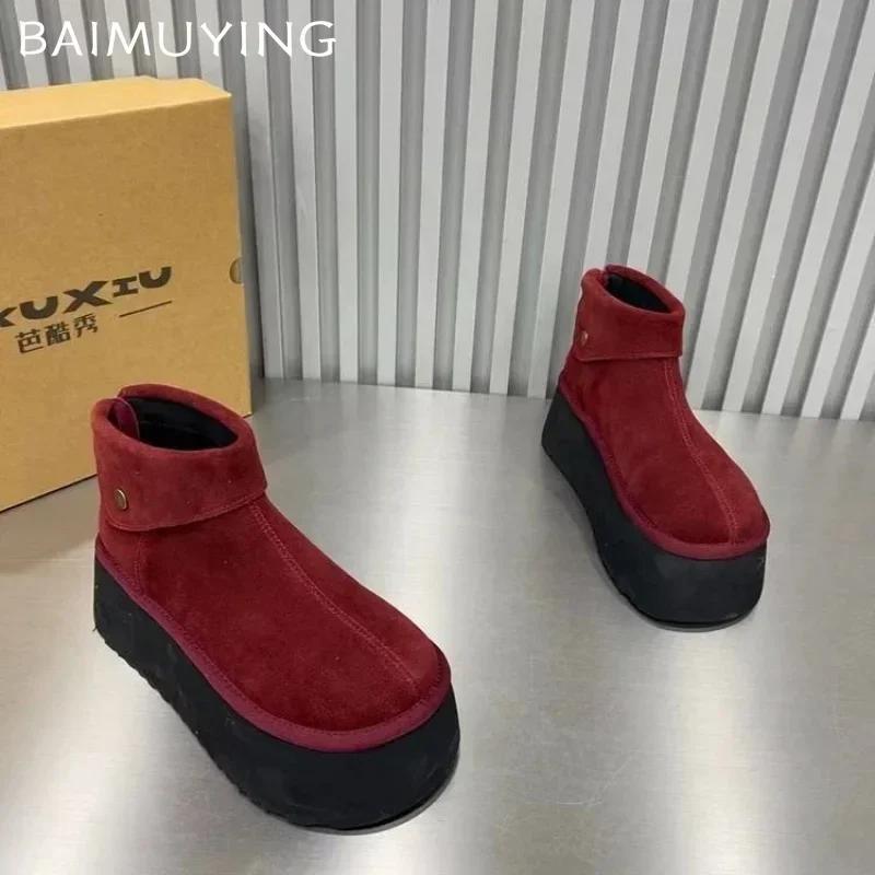 Ботильоны на платформе для снега, женские замшевые туфли на плоской подошве, теплая обувь для женщин, тренд 2024 года, зимние удобные кроссовки, брендовые мотоциклетные ботинки Botas De Mujer