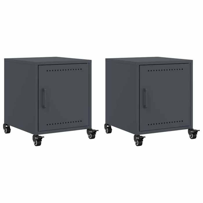 VidaXL Tables de chevet 2 pcs anthracite 36x39x43,5 cm acier, armoire, armoire latérale, support de téléphone, table de 846619