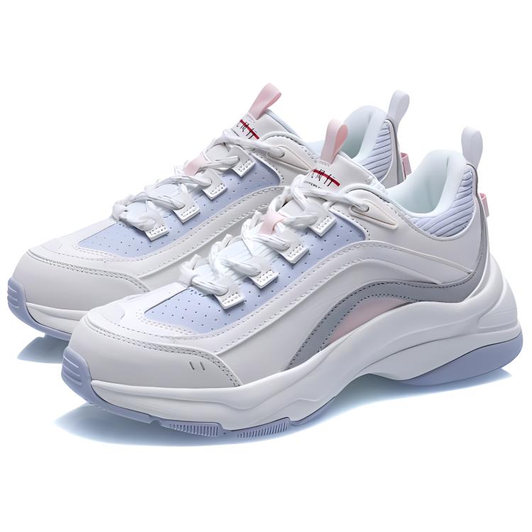 LiNing Aurora Wind Casual Comfortable Shock Absorption Non-Slip Low-Top Dad Shoes Women Sneaker White Blue Pink AGCQ494-2