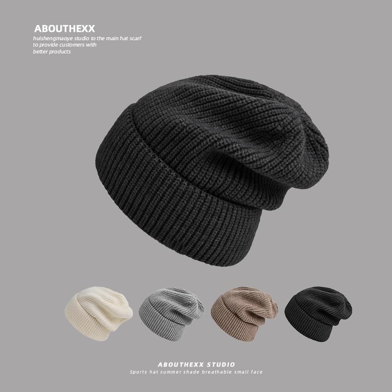Big Head Loose Circumference Showing Small Pile of Hats for Women Warm and Versatile Knitted Hats Ear Protection Wool Hat Trendy