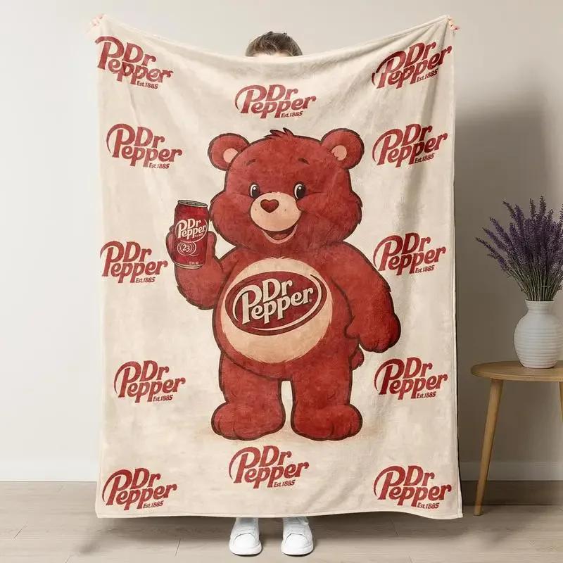 Dr Pepper Bear Flannel Throw Blanket Soft Warm Machine Washable Decorative Wall Hanging for Bed Home Textiles