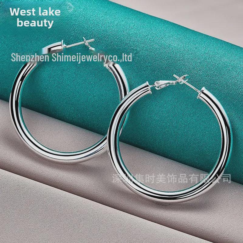 Гладкие серебристые цилиндрические серьги для женщин - West Lake Jewelry