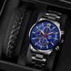 2pcs/set 1pc Fashion Men's Calendar Sports Stainless Steel Quartz Wrist Watch & 1pc Men's Bracelet