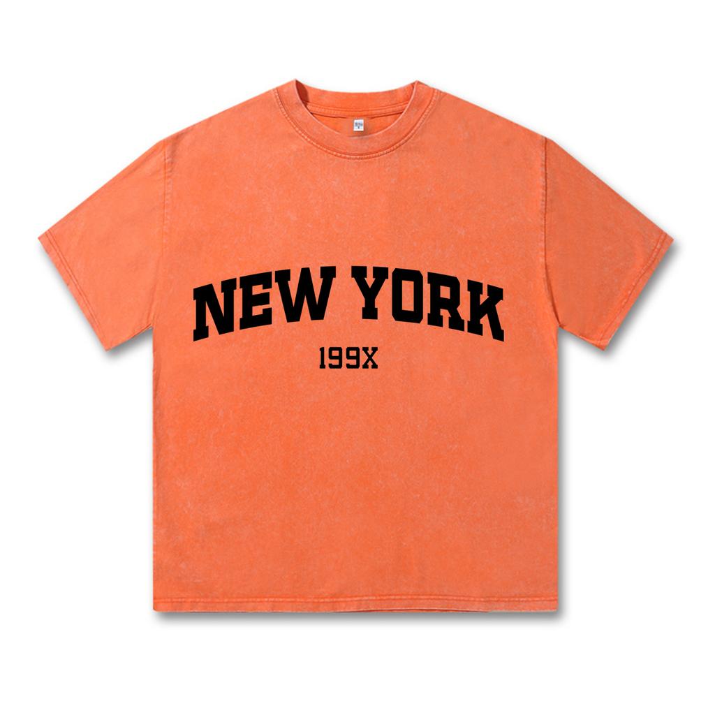 Ретро-стираная винтажная футболка New York 199X Футболка с принтом для парной моды Спортивная футболка Harajuku Повседневная хлопковая свободная уличная футболка