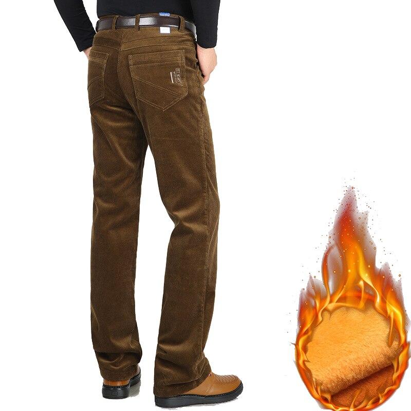 Autumn Winter Velvet Corduroy Pants Men Business Casual Pants Loose Elastic Middle-aged Straight Fleece Thick Corduroy Trousers