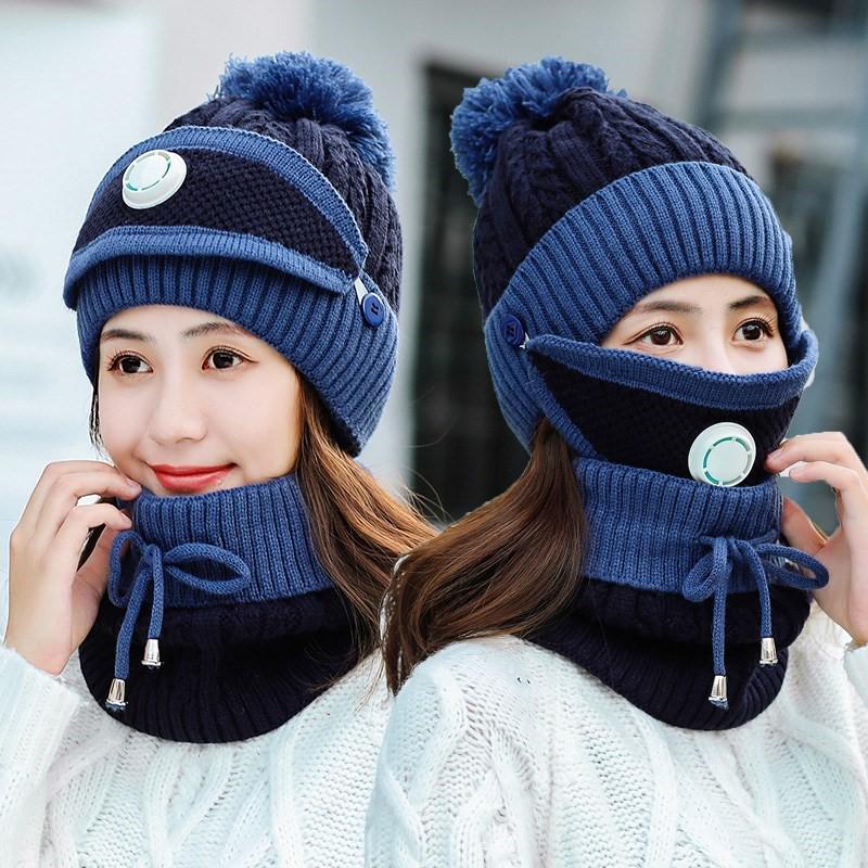 3 Pieces Women's Knitted Hat Scarf Caps Neck Warmer Winter Hat Ladies Girls Skullies Beanies Capst