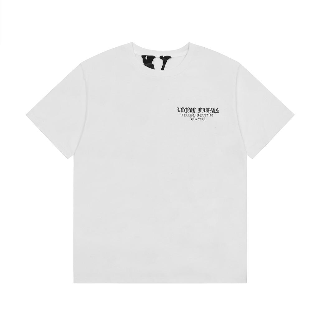 Vlone Летняя мужская и женская футболка оверсайз Farms с принтом пламени и черепа Streetwear