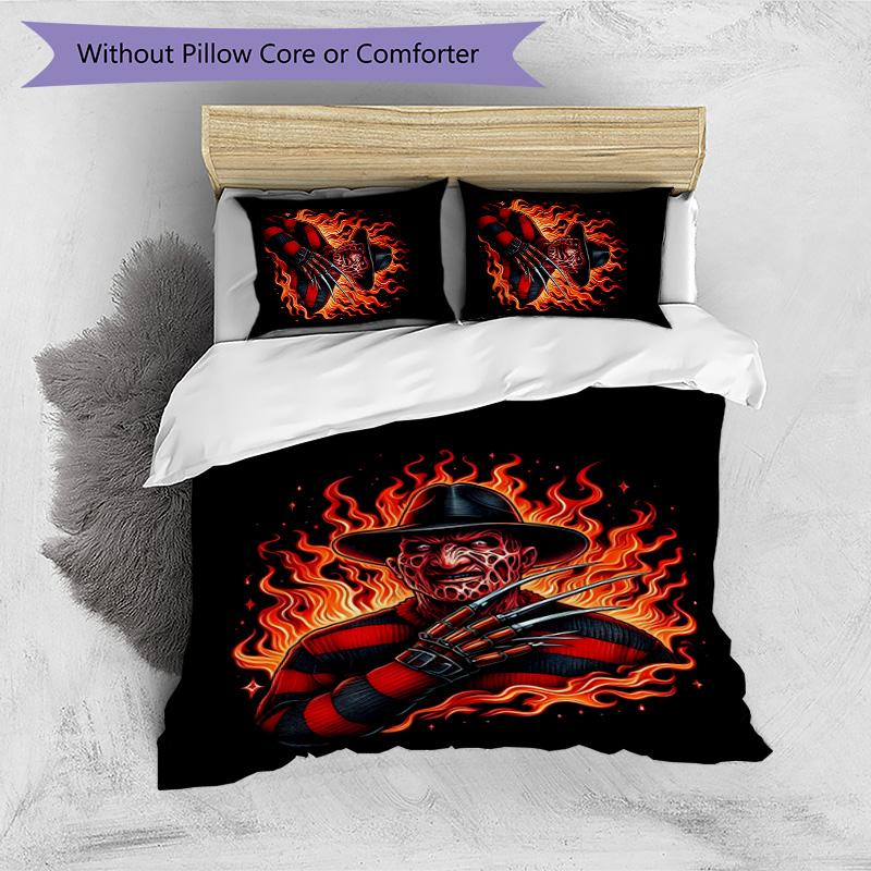 Freddy Krueger Printed 3PCS Bedding Set Soft Breathable Duvet Cover Pillowcases Set Washable Bedroom Decor Home Gift