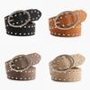 Streetwear Women Leather Rivets Belt With Alloy Metal Buckle For Use Daily