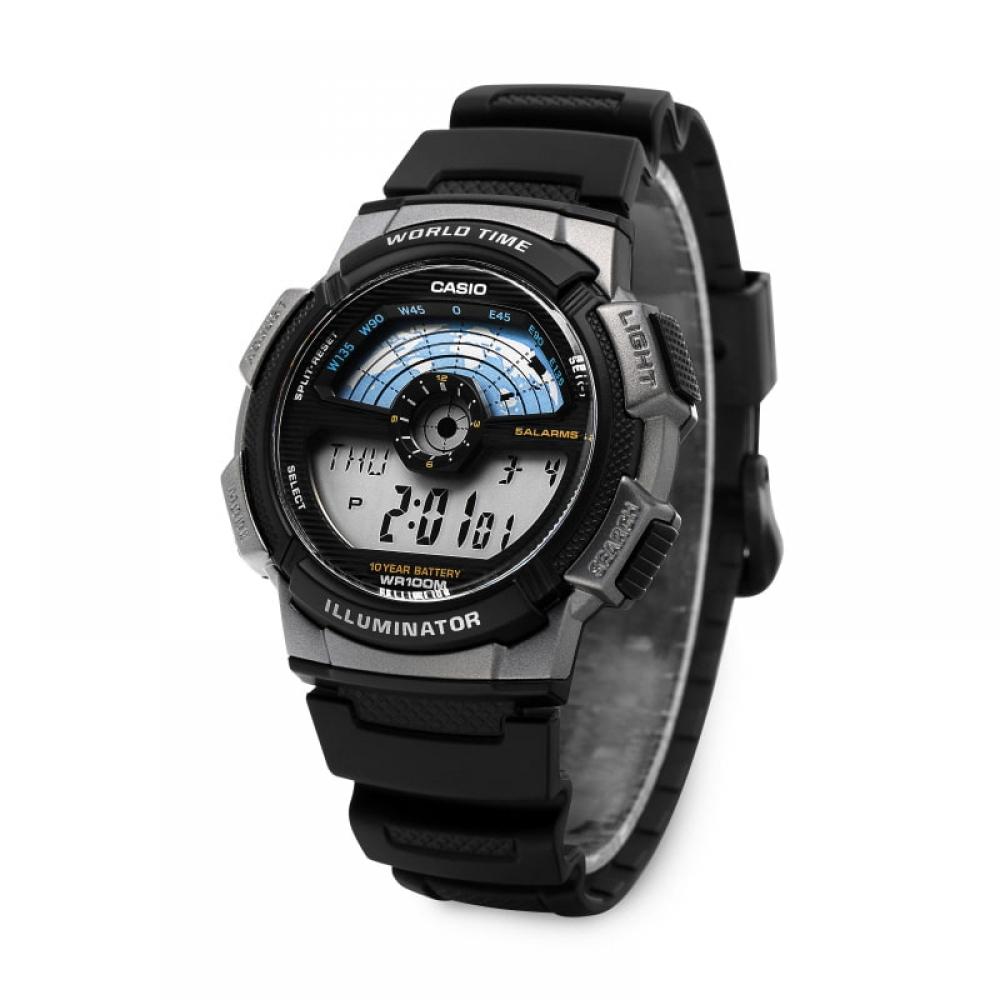 Casio Ae 1100w 1avSdf  Ae 1100w 1av  Цифровые Спортивные Солдат Мировое Время Мужские Уретановые Часы
