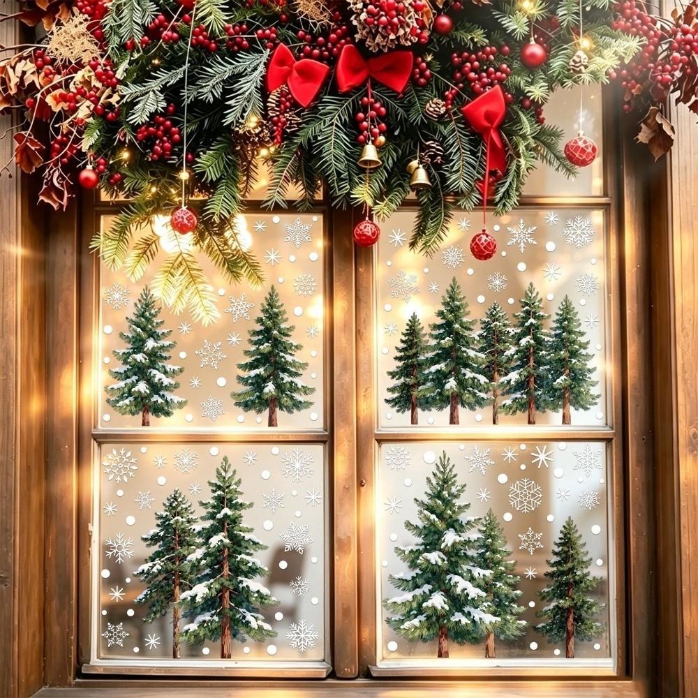 4 Sheets DIY Christmas Tree Static Cling Decal Xmas Party Door Stickers Festive Decorations