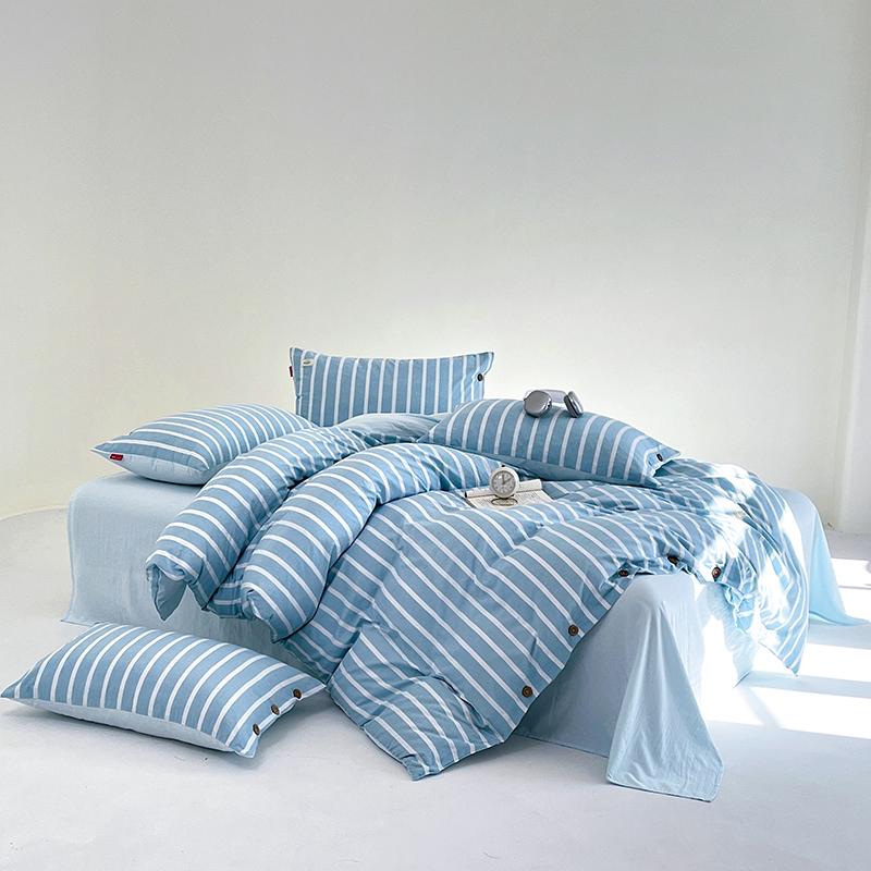 Stripe Bedding Set Plaid Duvet Cover 100% Washed Cotton 4pcs Bedding for Winter Bed with Sheet Pillowcases Home Textiles