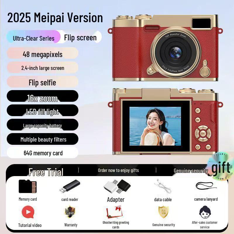 Retro Foldable Screen CCD Camera with 16x Zoom and HD Portable Pocket Recorder