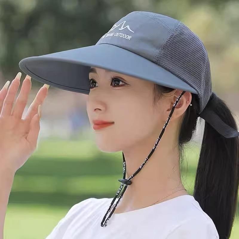Солнцезащитный дышащий солнцезащитный козырек, солнцезащитная шляпа женская, защита от УФ-лучей, модная шляпа с широкими полями и ветрозащитной веревкой, трендовая шляпа