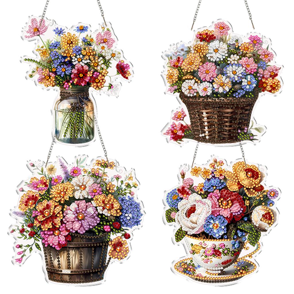 4pcs DIY 2D Flat Acrylic Diamond Painting Dots Pendant Special Shaped 5D Diamond Art Painting Window Pendants for Home Decor