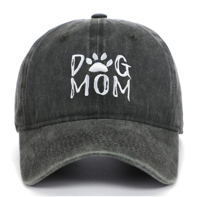 Мужская кепка-панама из чистого хлопка с эффектом потертости и вышивкой "DOGDADDOGMOM" - Бейсболка с широкими полями