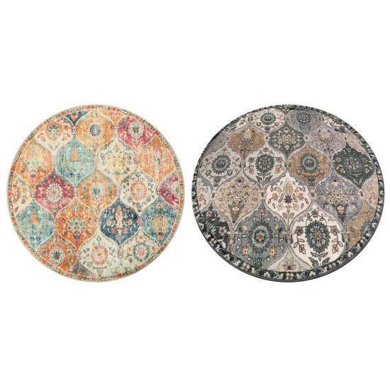 Round Moroccan Area Rug Vintage Flower Print Washable Living Room Bedroom Office
