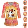 Women's Fashion Casual Halloween Print V-neck 3/4 Sleeve Uniform Overalls T-Shirt Top
