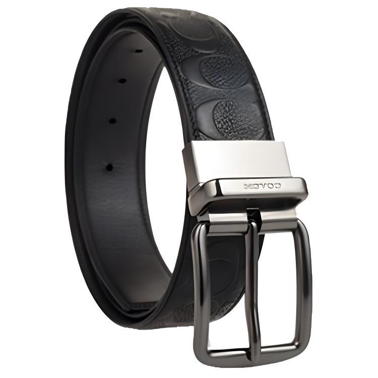 COACH Men's Wide Harness Cut To Size Reversible Signature Leather Belt Black (Unisex) Leather Belts 55157 BLK