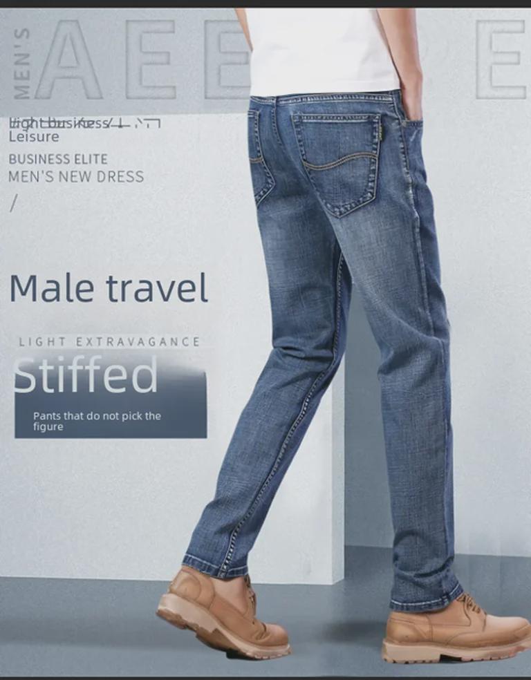 Мужские узкие прямые эластичные деловые повседневные легкие джинсы