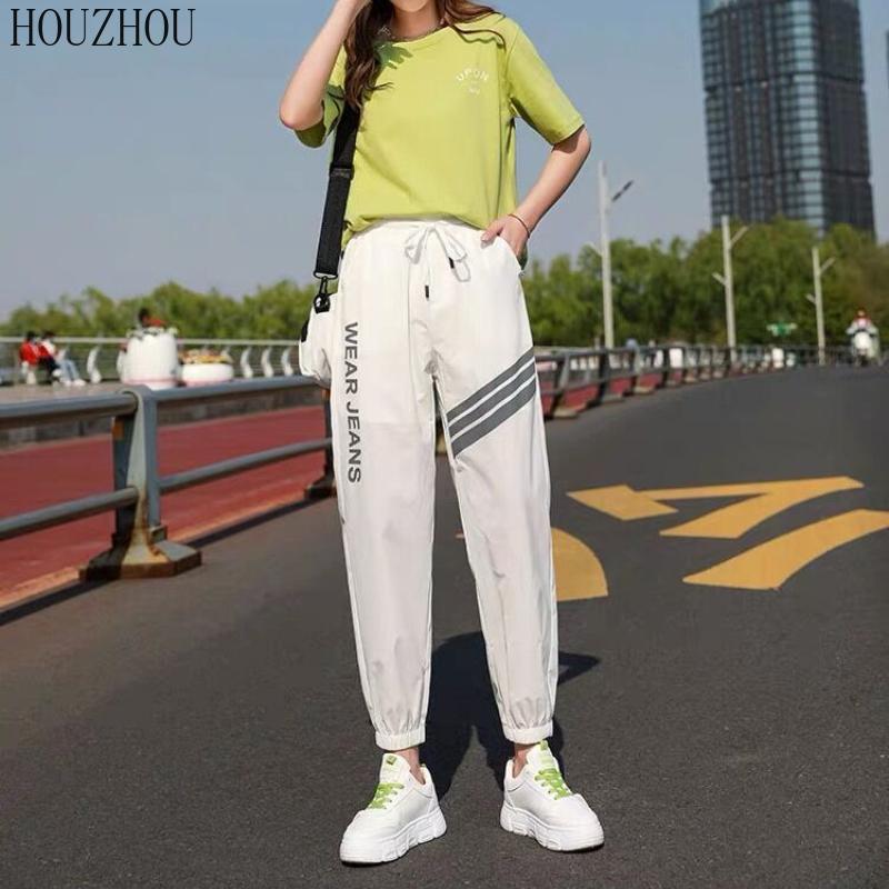 HOUZHOU Ins спортивные штаны женские брюки харлан корейские шикарные брюки для бега свободные большие размеры Harajuku Bf повседневные