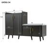 Modern Shoe Bench with Black Walnut Wood, Shoe Cabinet, Equipped with Four Storage Doors, Asymmetric Metal Handles, W120/D34/H82