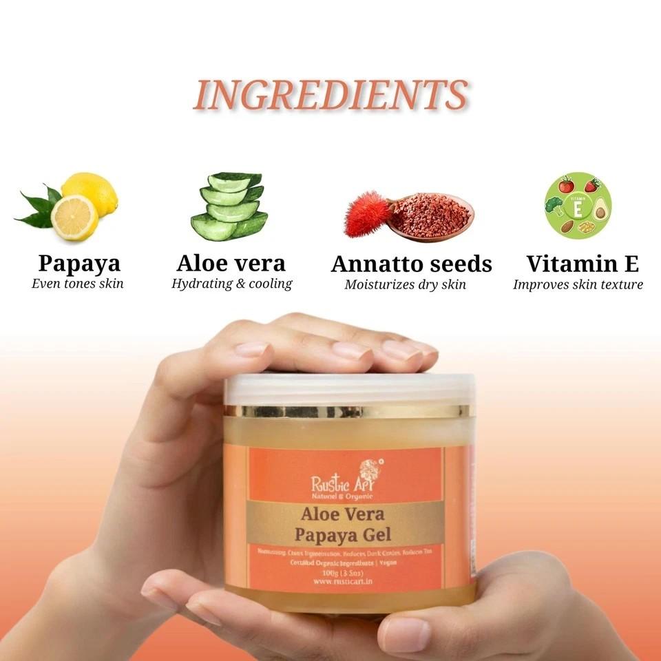 Rustic Art Organic Aloe Vera Gel, Papaya, 100g