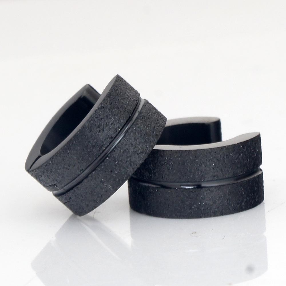 European & American 4MM Black Double Row Frosted Titanium Steel Hoop Earrings