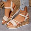 Women's Wide Width Single Strap Sandals, Buckle Detail Wedge Heel Slides, Wholesale Summer Shoes In Stock
