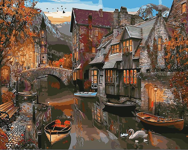 Полный квадратный/круглый алмазная живопись Деревенский дом Пейзаж Животное 5D Алмазная вышивка Мультфильм Городской уличный дом Стразы Мозаика Набор для рукоделия