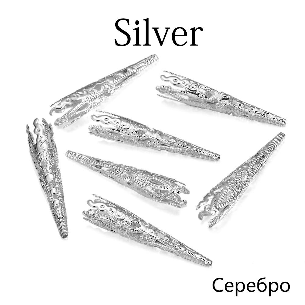 30pcs/Lot 42X8mm Alloy Bugle Filigree Caps End Bead Hollow Out Flower Cone Crystal Pendant Connector For Jewelry Making Supplies