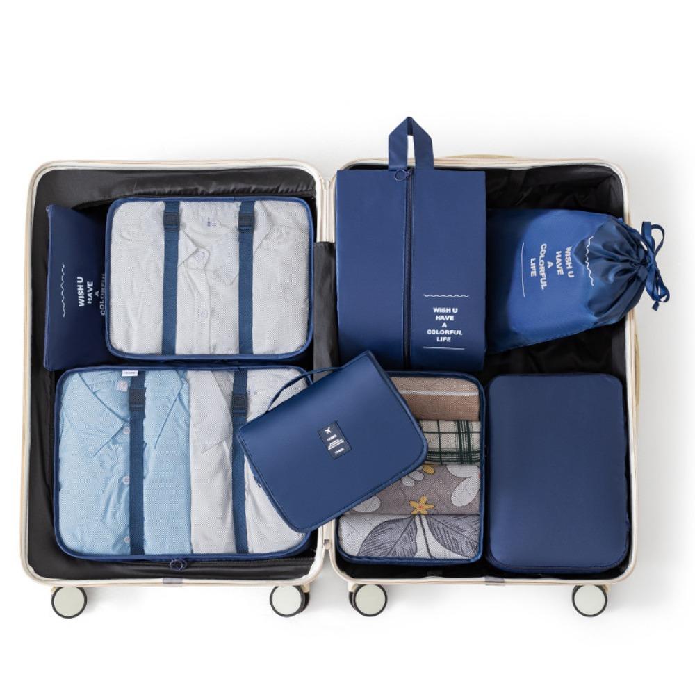 Набор из 8 складных дорожных органайзеров Водонепроницаемые Большой вместимости Упаковочные кубики для чемодана Разных размеров с ручкой Сумка-чехол для чемодана