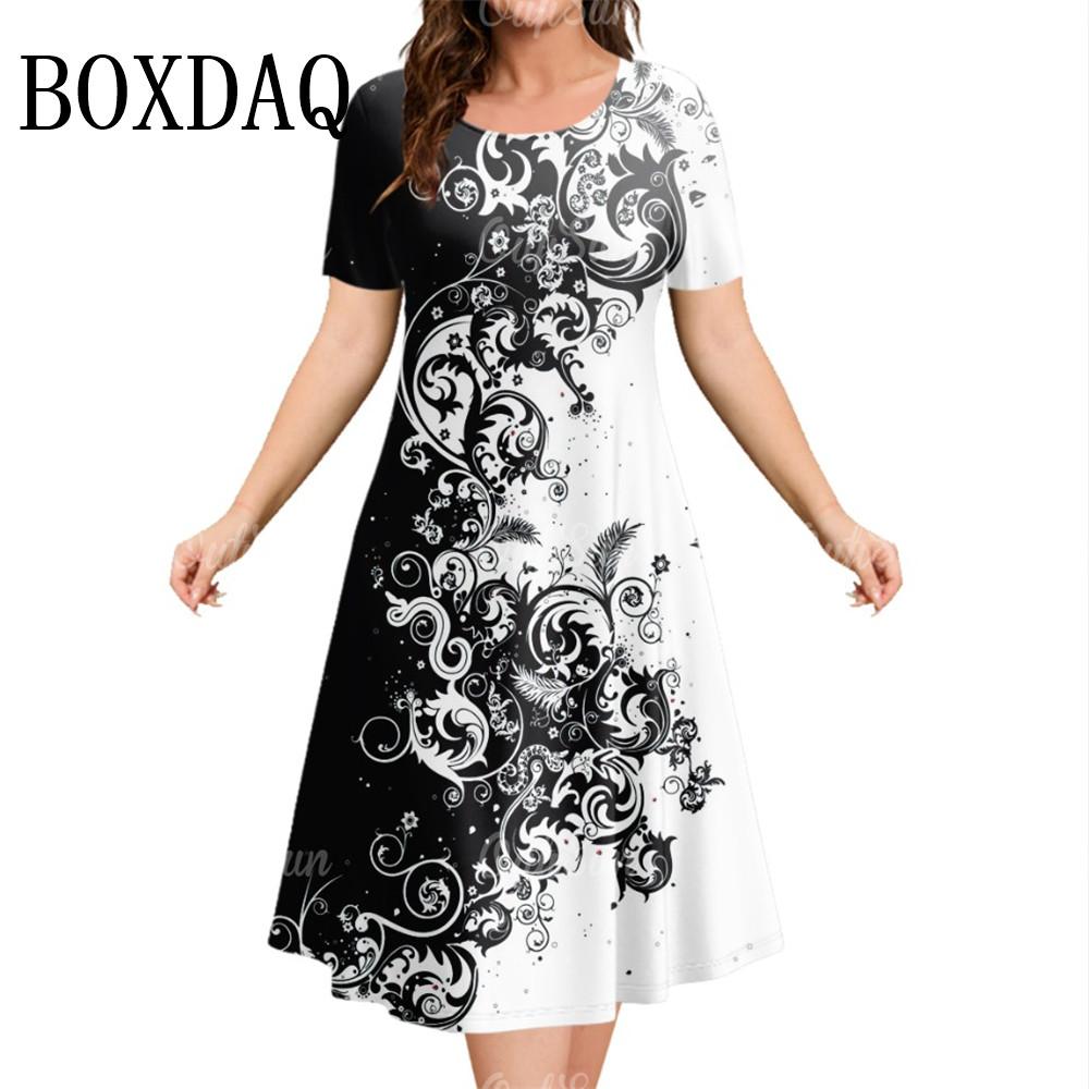 Новое женское платье с 3D-цветочным принтом и короткими рукавами, повседневное модное платье А-силуэта, летнее женское платье свободного покроя для отпуска