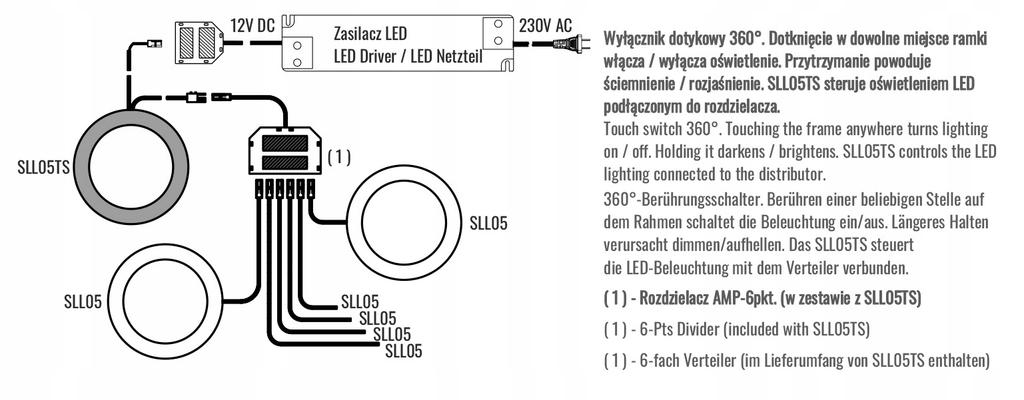 LED surface touch lamp black 4W 4000K 180 lm 12V SLL05 TS