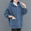 Women Hooded Coat Chic Fleece Thick Solid Color Pockets Long Sleeves Loose Warm Plush Zipper Cardigan Outdoor Autumn Winter New