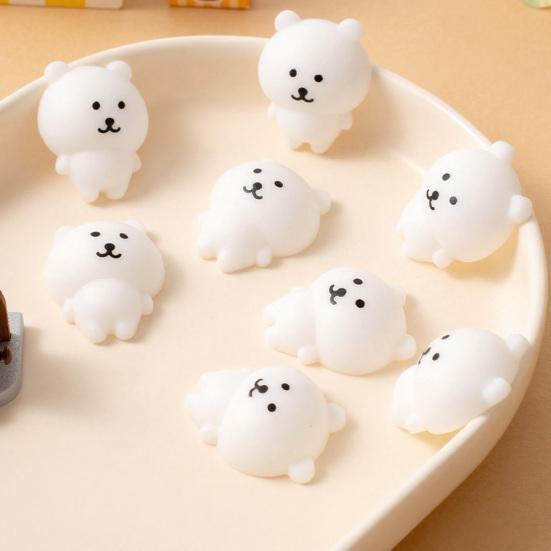yangyizhi 4Pcs Mini Cartoon Bear Squeeze Toy, Stress Relief White Sensory Focus Aid Hand Relaxation Fidget Party Favors