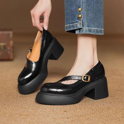 Платформенные туфли-лодочки из маленькой кожи, женские туфли на толстом каблуке Мэри Джейн, туфли-лодочки на высоком каблуке с открытым верхом