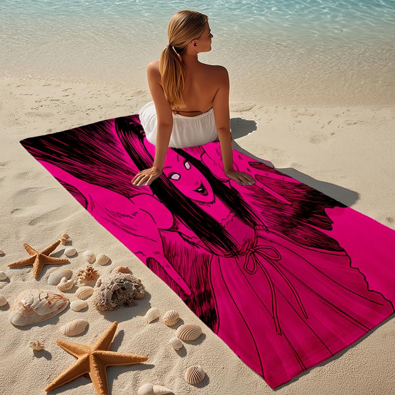 proof beach towel with a Thriller Manga Junji Ito Tomie1 pattern - soft,absorbent,quick-drying,machine washable - perfect for swimming,camping,bathing