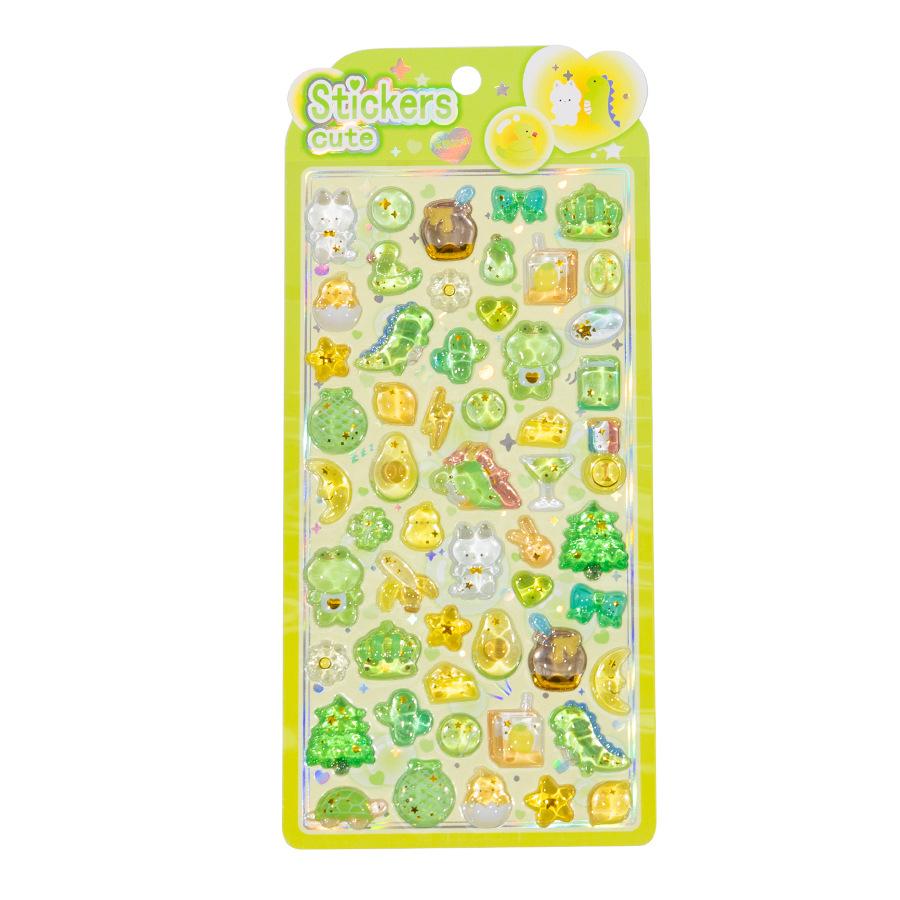 YTES Animation Design Fresh Design Children's Reward Dreamy Rabbit Crystal Embossed Decals – 3D Crystal Journal Ornamental Decals