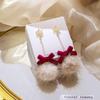925 Silver Snowflake Tassel Earrings with Wine Red Bow