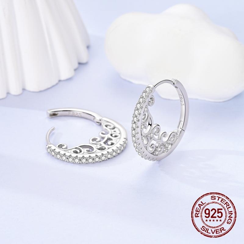 Винтажные серьги-кольца с филигранным завитком 925 пробы стерлингового серебра с паве из кубического циркония Элегантные гипоаллергенные украшения Подарок для женщин