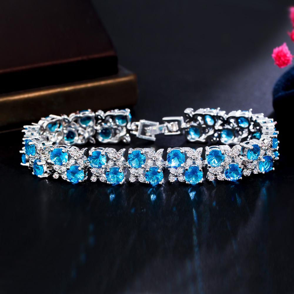 Exquisite Zircon Jewelry Micro-Inlaid Sapphire Flash Diamond Plated White Women'S Bracelet Direct Sales