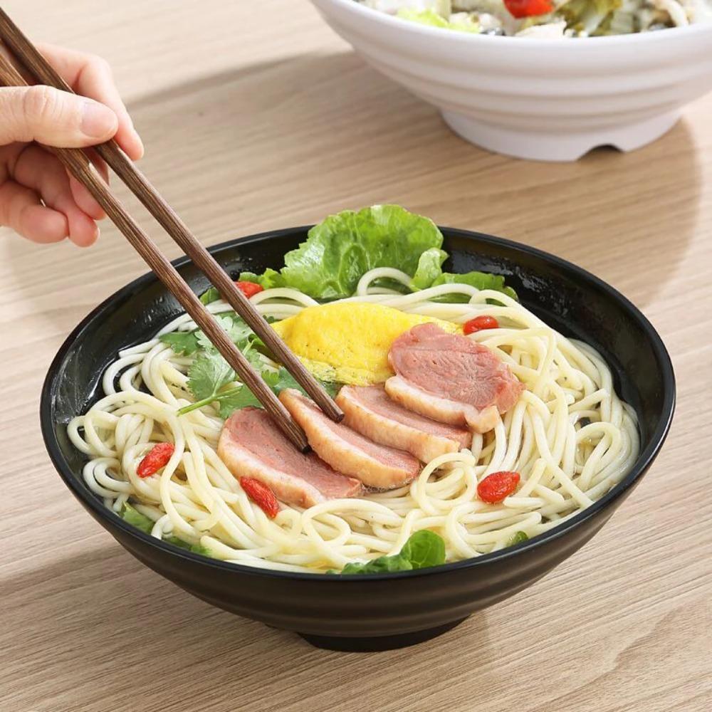 Soup Bowls Melamine Ramen Bowl Ring Stripes Pure Black Fruit Salad Bowl Japanese Style Large Capacity Noodle Bowl Rice