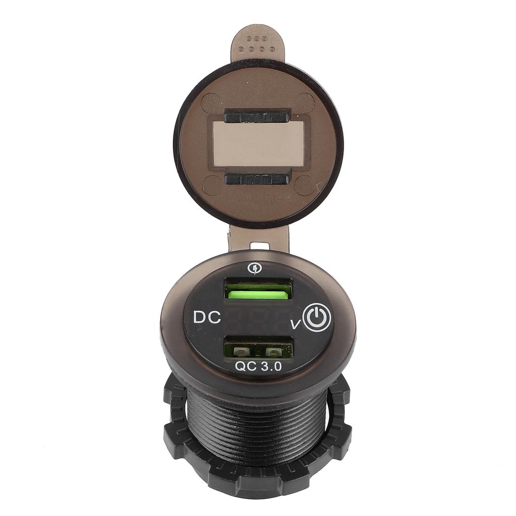 Двойное USB-зарядное устройство QC 3.0 Быстрая зарядка Водонепроницаемое со светодиодным вольтметром для автомобиля, лодки, яхты, квадроцикла, автодома Красный светодиодный индикатор